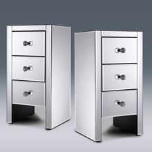Load image into Gallery viewer, Set of 2 Mirrored Nightstand 3 Drawer Crystal Accent Silver Side Table - EK CHIC HOME
