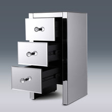 Load image into Gallery viewer, Set of 2 Mirrored Nightstand 3 Drawer Crystal Accent Silver Side Table - EK CHIC HOME