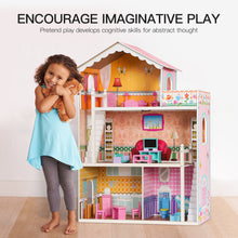 Load image into Gallery viewer, Wooden Dollhouse with 2 Stairs, Balcony and 15 Accessories - EK CHIC HOME