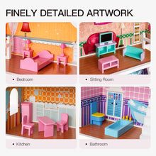 Load image into Gallery viewer, Wooden Dollhouse with 2 Stairs, Balcony and 15 Accessories - EK CHIC HOME