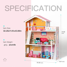 Load image into Gallery viewer, Wooden Dollhouse with 2 Stairs, Balcony and 15 Accessories - EK CHIC HOME