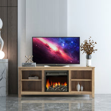 Load image into Gallery viewer, Classic 4 Cubby Fireplace TV Stand, Rustic Oak - EK CHIC HOME