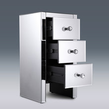 Load image into Gallery viewer, Set of 2 Mirrored Nightstand 3 Drawer Crystal Accent Silver Side Table - EK CHIC HOME