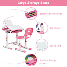 Load image into Gallery viewer, Height Adjustable Kids Desk Chair Set w/Lamp & Bookstand Pink - EK CHIC HOME