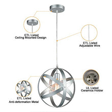 Load image into Gallery viewer, Industrial Vintage Pendant Light Silver&Gray Metal Globe Downlight Chandelier - EK CHIC HOME