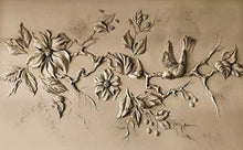 Load image into Gallery viewer, 3D Embossed Floral Wallpaper Cement Blossom Sculpture Bird Wall Art Minimalist - EK CHIC HOME