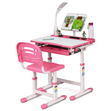 Load image into Gallery viewer, Height Adjustable Kids Desk Chair Set w/Lamp & Bookstand Pink - EK CHIC HOME