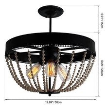 Load image into Gallery viewer, Rustic Black Metal and Wood Bead Decoration Semi Flush Mount Ceiling - EK CHIC HOME