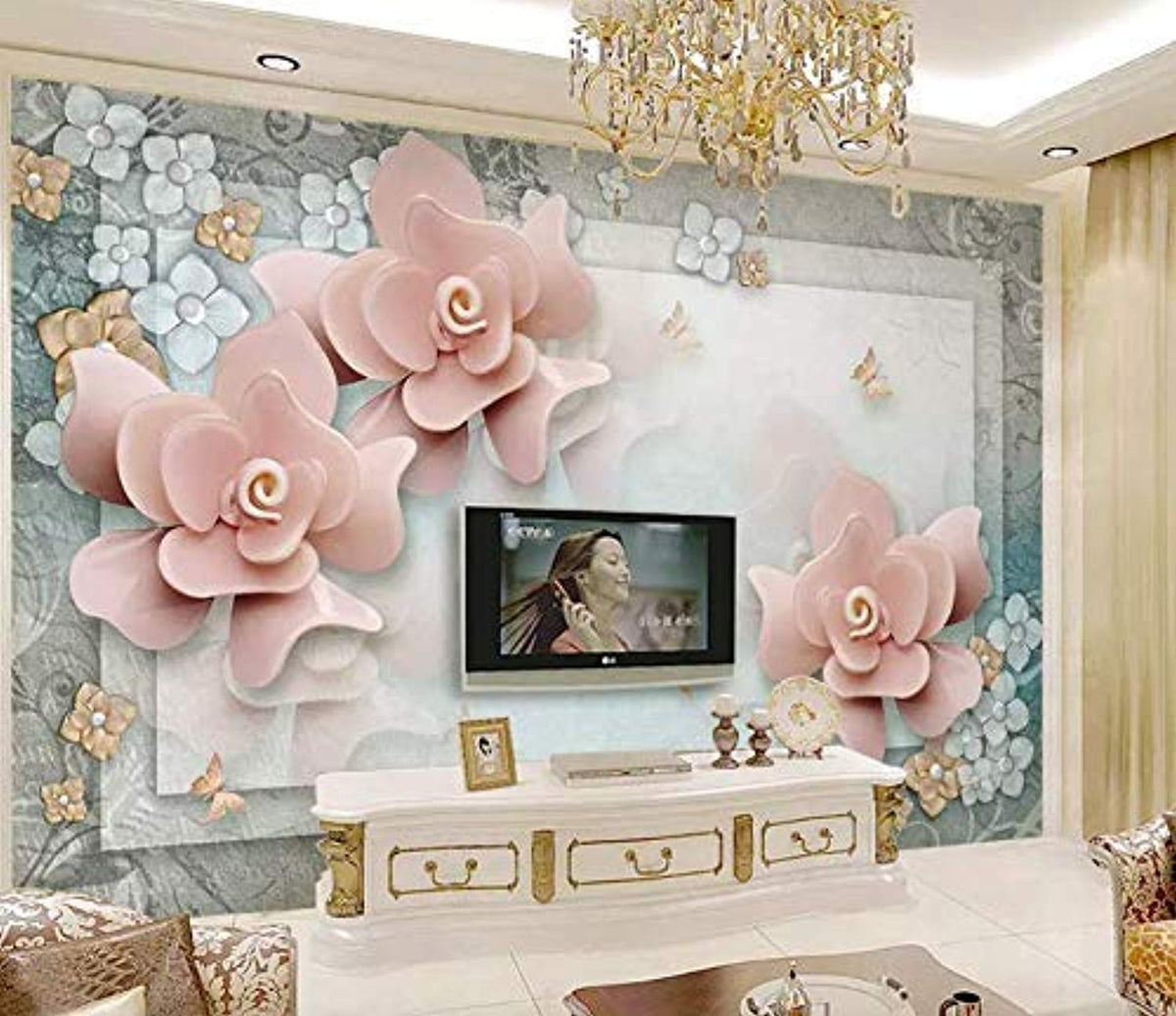Floral Wallpaper Pink Rose Wall Mural Luxury Home Decor