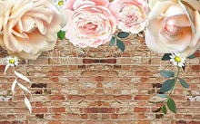 Load image into Gallery viewer, Floral Wallpaper Pink Rose Brick Wall Art Peony Flower  Print Industrial - EK CHIC HOME
