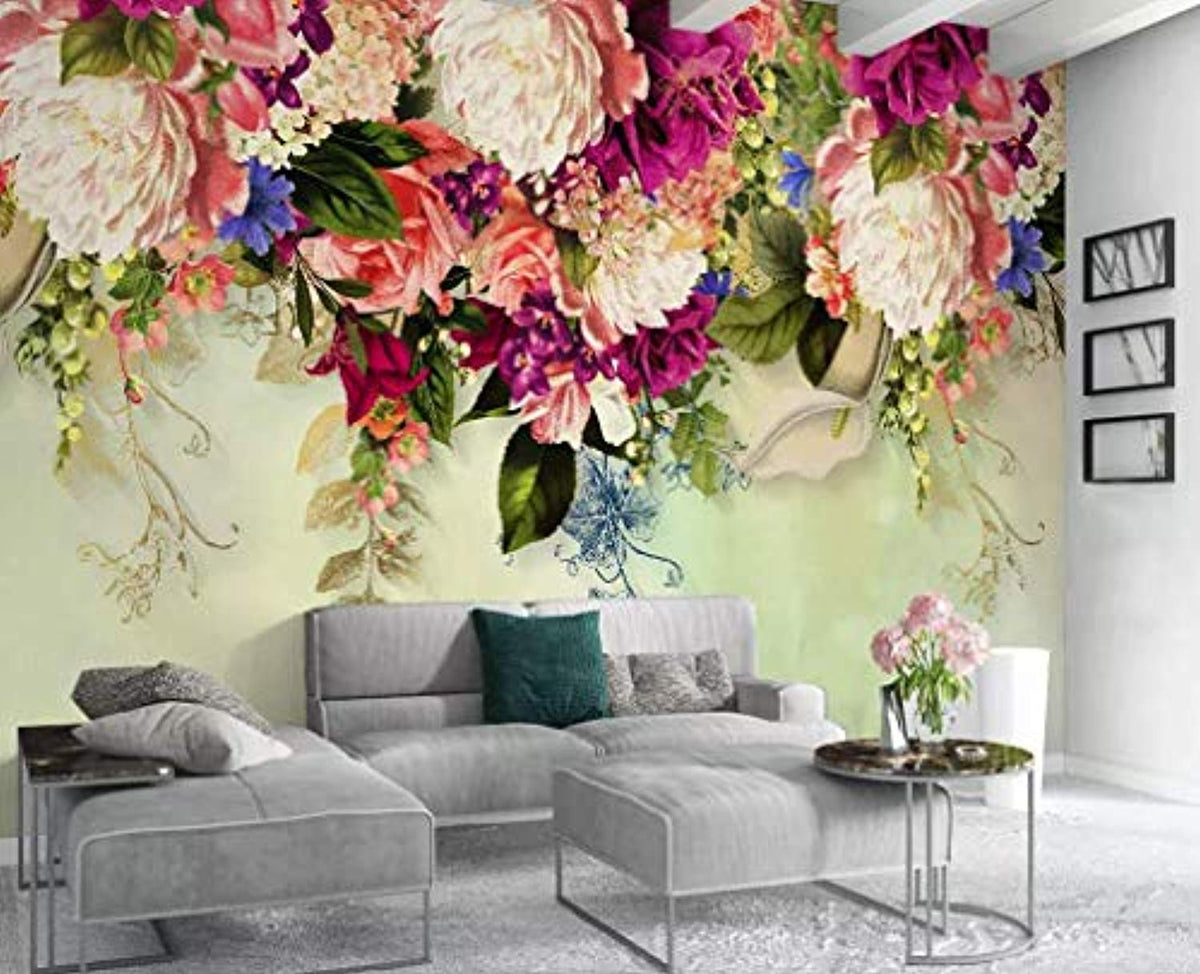 Floral Wallpaper Vintage Pink Flower Peony Blossom Wall Print Nordic H