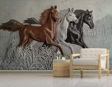 Load image into Gallery viewer, 3D Embossed Cement Wallpaper Sculpture Horse Home Decor - EK CHIC HOME