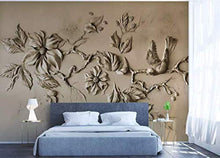 Load image into Gallery viewer, 3D Embossed Floral Wallpaper Cement Blossom Sculpture Bird Wall Art Minimalist - EK CHIC HOME