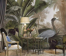 Load image into Gallery viewer, Forest Wallpaper Stork Drawing Wall Mural Banana Leaf Wall Print Natural Home - EK CHIC HOME