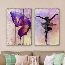 Load image into Gallery viewer, Watercolored Butterfly on a Wooden Canvas Background and an Elegant Ballerina on a Watercolor Background - Canvas Art - EK CHIC HOME