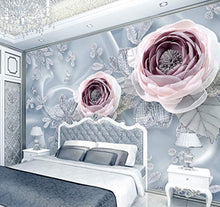 Load image into Gallery viewer, Floral Wallpaper Pink Diamond Rose Jewelry Flower Wall Art - EK CHIC HOME
