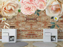 Load image into Gallery viewer, Floral Wallpaper Pink Rose Brick Wall Art Peony Flower  Print Industrial - EK CHIC HOME