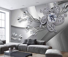 Load image into Gallery viewer, Floral Wallpaper Silver Crystal Daisy Diamond Flower Wall Print Luxury Home Decor - EK CHIC HOME