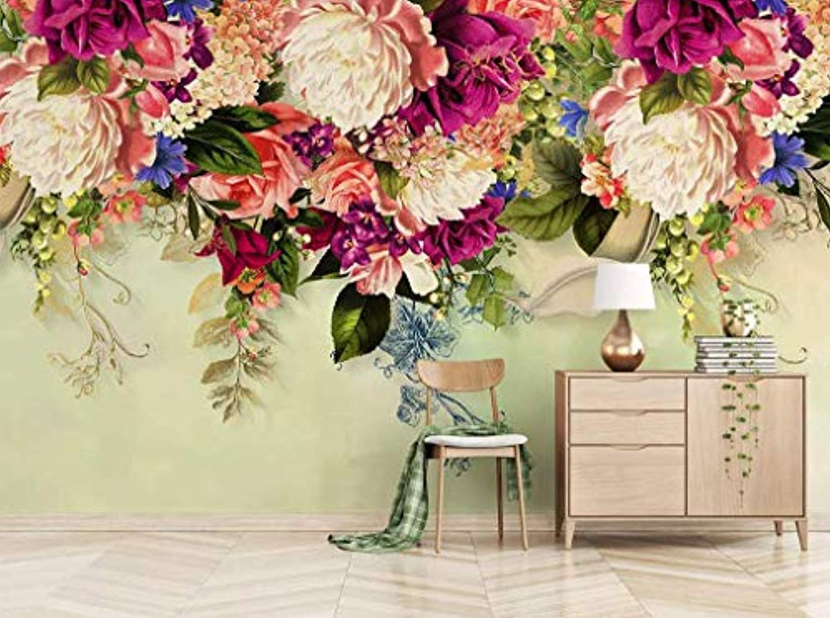 Floral Wallpaper Vintage Pink Flower Peony Blossom Wall Print Nordic H