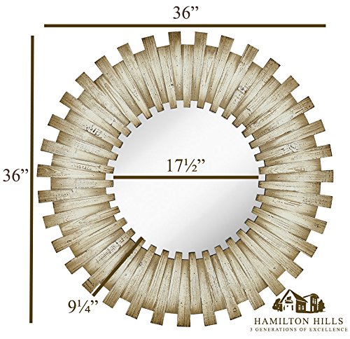 Round Wood Starburst Circle Mirror