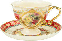 Load image into Gallery viewer, 24-pc Tea Cake Set 'Britten' For 6, Bone China Porcelain (Red) - EK CHIC HOME