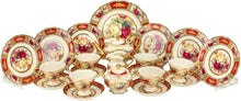 Load image into Gallery viewer, 24-pc Tea Cake Set 'Britten' For 6, Bone China Porcelain (Red) - EK CHIC HOME