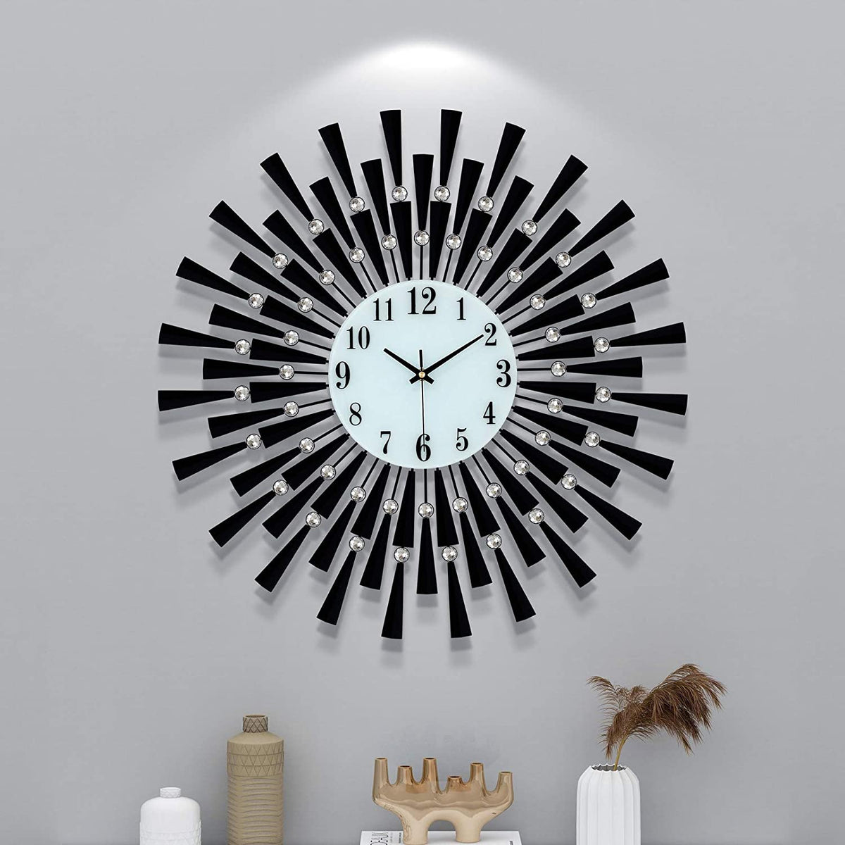 QHENS Large Wall Clock 54CM, Silent Wall Clock Modern For Living Room, Metal Wall Clocks Black Gold Non Ticking, Easy To Read