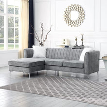 Load image into Gallery viewer, Grey Velvet Sectional Sofa with Right Chaise, Pillow Included - EK CHIC HOME
