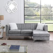 Load image into Gallery viewer, Grey Velvet Sectional Sofa with Right Chaise, Pillow Included - EK CHIC HOME