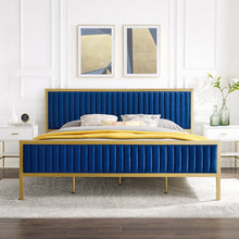 Load image into Gallery viewer, NAVY/GOLD Tufted Upholstered Low Profile Bed - EK CHIC HOME