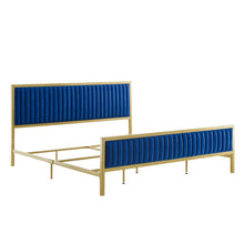 Load image into Gallery viewer, NAVY/GOLD Tufted Upholstered Low Profile Bed - EK CHIC HOME