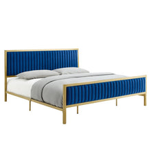 Load image into Gallery viewer, NAVY/GOLD Tufted Upholstered Low Profile Bed - EK CHIC HOME