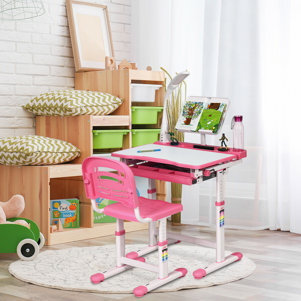 Kids desk and chair set online adjustable