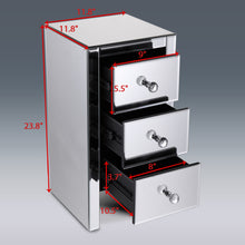 Load image into Gallery viewer, Set of 2 Mirrored Nightstand 3 Drawer Crystal Accent Silver Side Table - EK CHIC HOME