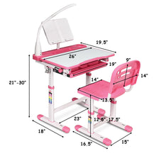 Load image into Gallery viewer, Height Adjustable Kids Desk Chair Set w/Lamp & Bookstand Pink - EK CHIC HOME
