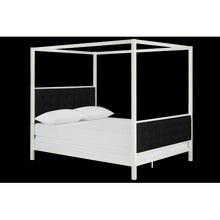 Load image into Gallery viewer, CHIC Soho Modern Canopy Bed, White Metal with Black Linen, Queen - EK CHIC HOME