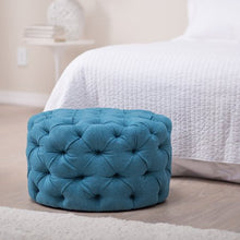Load image into Gallery viewer, Round Tufted Ottoman - Teal - EK CHIC HOME