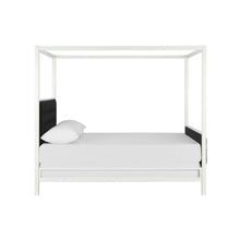 Load image into Gallery viewer, CHIC Soho Modern Canopy Bed, White Metal with Black Linen, Queen - EK CHIC HOME