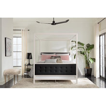 Load image into Gallery viewer, CHIC Soho Modern Canopy Bed, White Metal with Black Linen, Queen - EK CHIC HOME