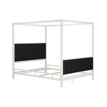 Load image into Gallery viewer, CHIC Soho Modern Canopy Bed, White Metal with Black Linen, Queen - EK CHIC HOME