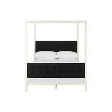 Load image into Gallery viewer, CHIC Soho Modern Canopy Bed, White Metal with Black Linen, Queen - EK CHIC HOME