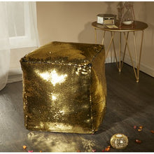 Load image into Gallery viewer, Reversible Sequin Pouf- Gold - EK CHIC HOME
