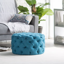 Load image into Gallery viewer, Round Tufted Ottoman - Teal - EK CHIC HOME