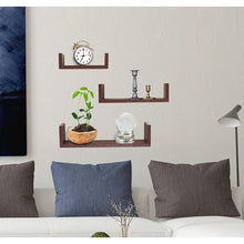 Load image into Gallery viewer, Set of 3 Floating U Shelves, Walnut Finish - EK CHIC HOME