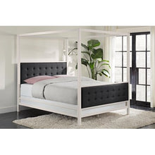 Load image into Gallery viewer, CHIC Soho Modern Canopy Bed, White Metal with Black Linen, Queen - EK CHIC HOME