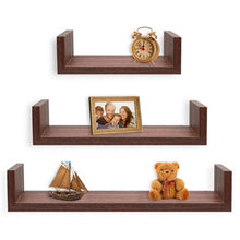Load image into Gallery viewer, Set of 3 Floating U Shelves, Walnut Finish - EK CHIC HOME