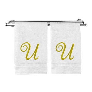 Monogrammed Hand Towel, Personalized Gift, 16 x 30 Inches - Set of 2 - Gold Embroidered Towel - EK CHIC HOME