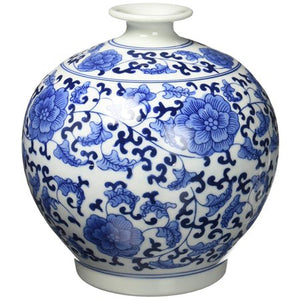 Classic Blue and White Porcelain Floral Decorative Vase - EK CHIC HOME