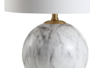 Luna 21.5" Faux Marble Resin LED Table Lamp, White/Brass Gold - EK CHIC HOME