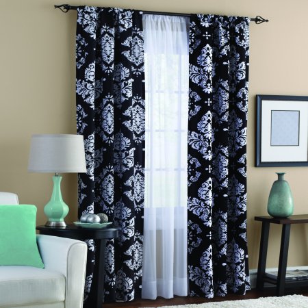 Classic Noir Polyester Curtain Panel, Set of 2 - EK CHIC HOME